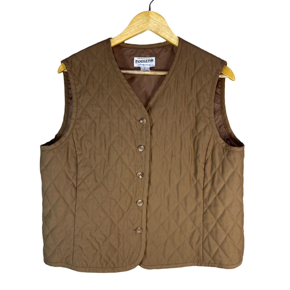 Pendleton Womens Quilted Vest Brown Button‎ Front Diamond Quilt Size L Western